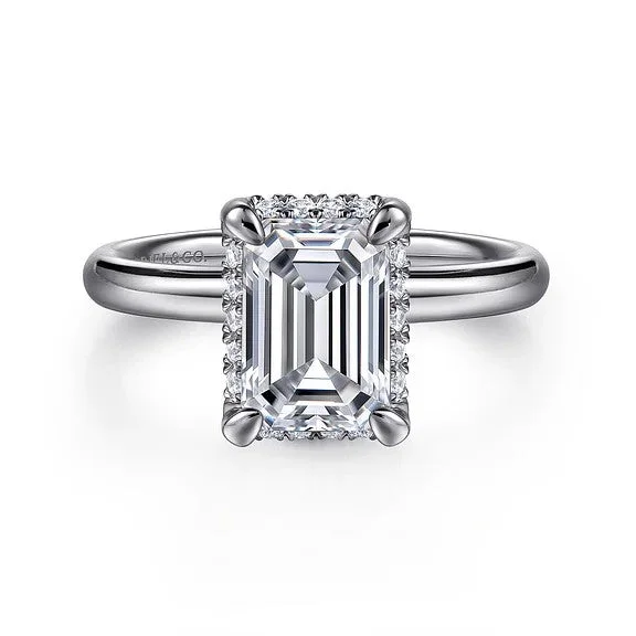 Ladies wedding rings unique designs-Symphony - 14K White Gold Emerald Cut Hidden Halo Diamond Engagement Ring (Setting Only)