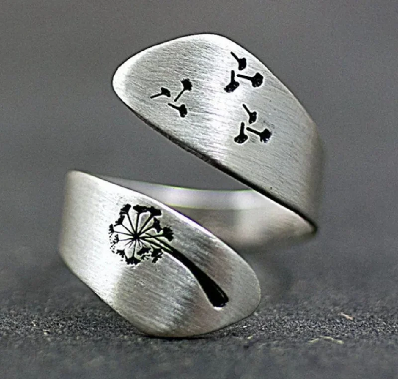 Ladies rings sister sets-Beautiful Wild Dandelion Adjustable Ring