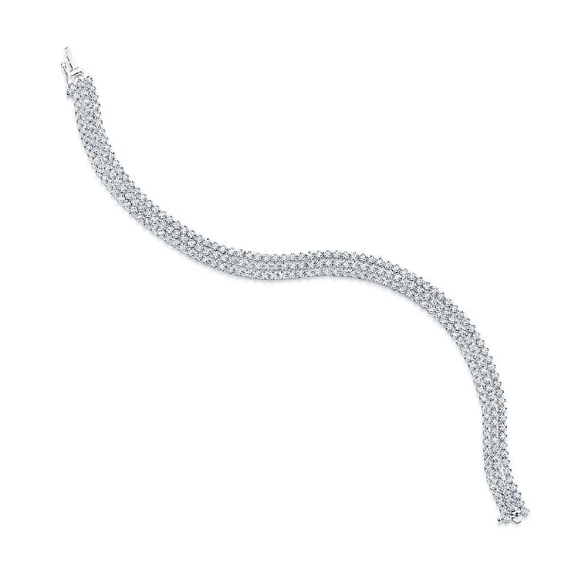 Ladies bracelets 2025 trends-18ct White Gold Round Brilliant Cut Claw Set Three Line Bracelet