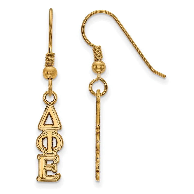 Ladies earrings Mother’s Day-14K Plated Silver Delta Phi Epsilon XS Dangle Earrings