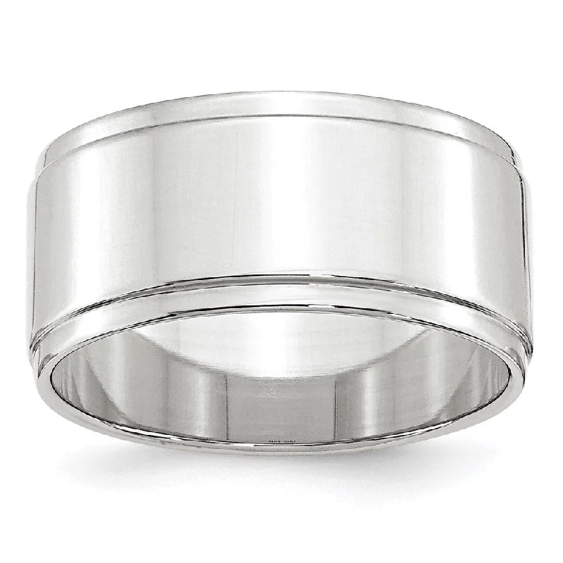 Ladies rings age suitability-10mm 14K White or Yellow Gold Flat Ridged Edge Standard Fit Band