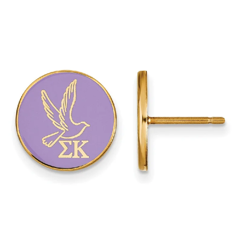 Ladies earrings unique pieces-14K Plated Silver Sigma Kappa Purple Enamel Dove Post Earrings