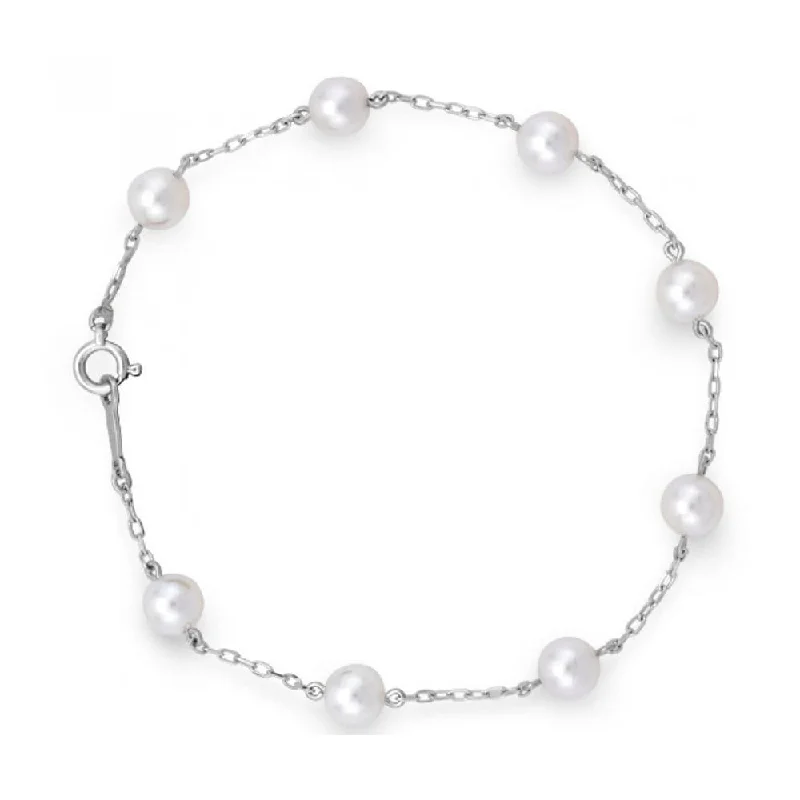 Ladies bracelets wedding wear-Akoya Pearl & 18ct White Gold Chain Bracelet