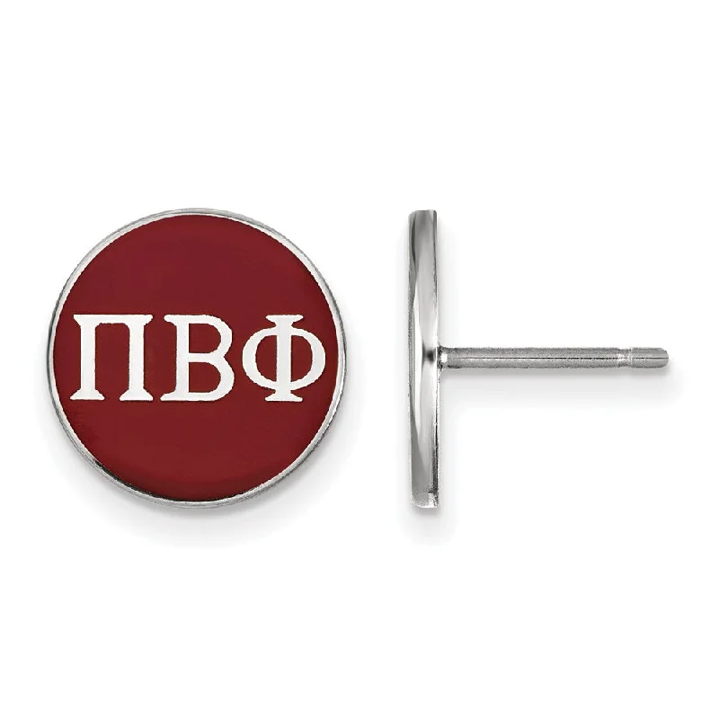 Ladies earrings Valentine’s styles-Sterling Silver Pi Beta Phi Red Enamel Disc Post Earrings