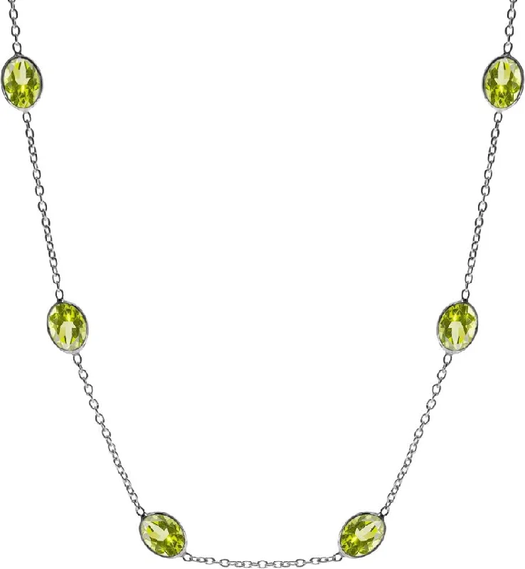 Ladies necklaces global brands-Sterling Silver Bezel-Set Faceted Peridot Necklace