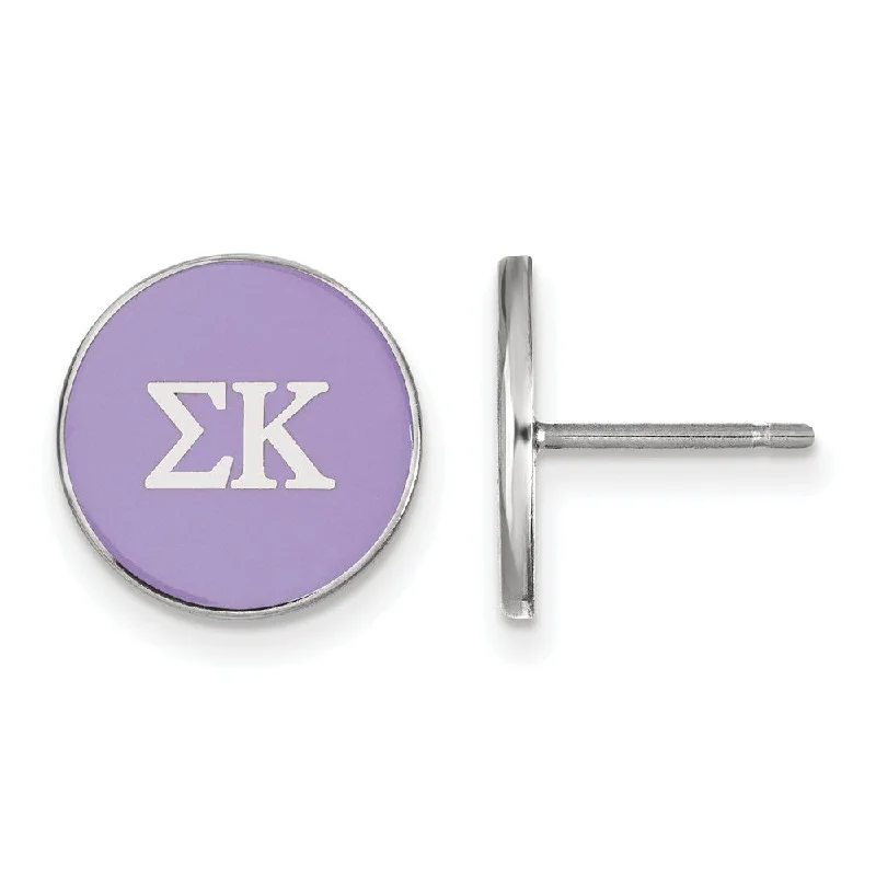 Ladies earrings diamond accents-Sterling Silver Sigma Kappa Purple Enamel Disc Post Earrings