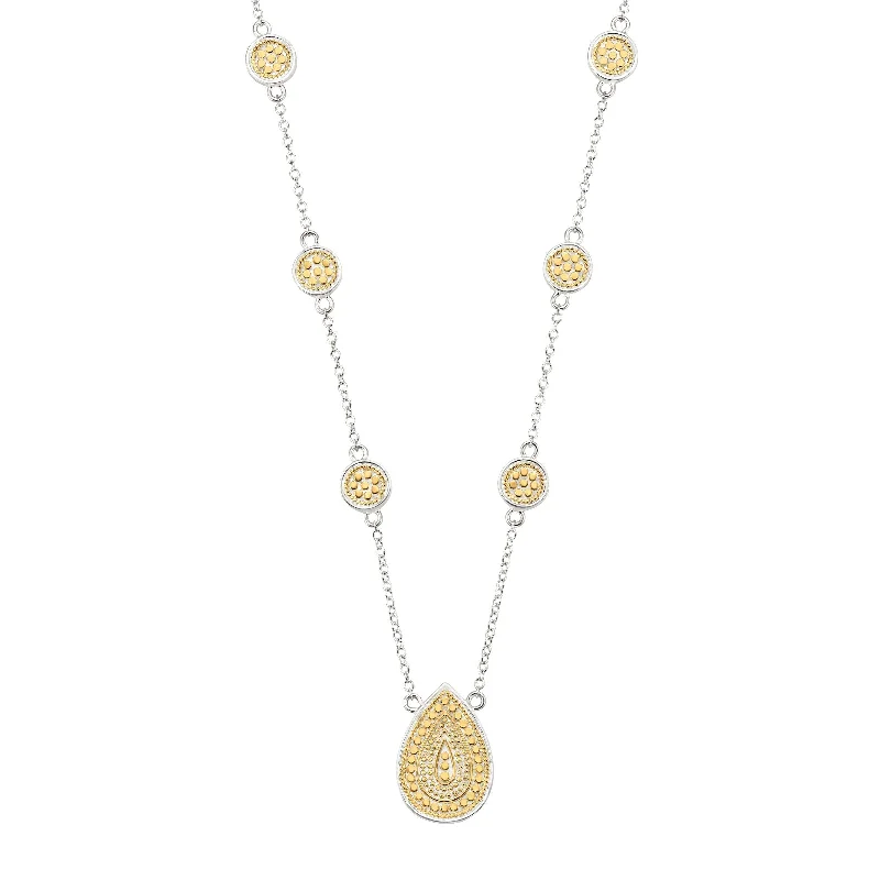 Ladies necklaces length options-Anna Beck Gold and Silver Signature Teardrop Necklace