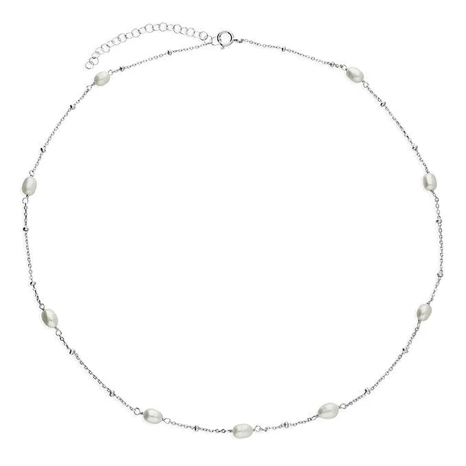 Ladies necklaces sterling silver-Sterling Silver Necklace with Freshwater Pearls