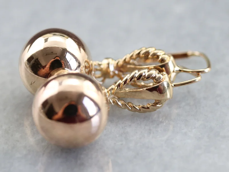 Ladies earrings discount deals-Gold Rope Twist Ball Drop Earrings