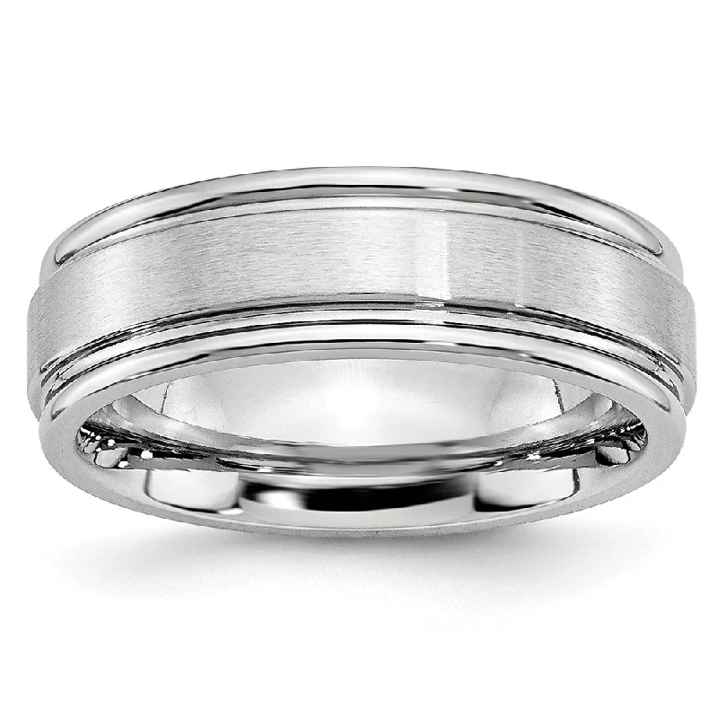 Ladies rings gold styles-7mm Cobalt Satin Finish Grooved Edge Standard Fit Band