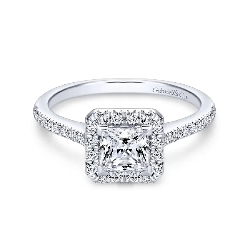 Ladies wedding rings discount offers-Patience - 14K White Gold Princess Halo Diamond Engagement Ring