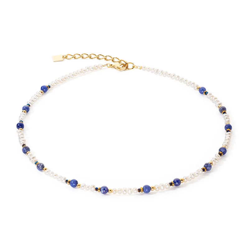 Ladies necklaces top brands-Coeur De Lion Gold Pearl and Sodalite Flow Necklace