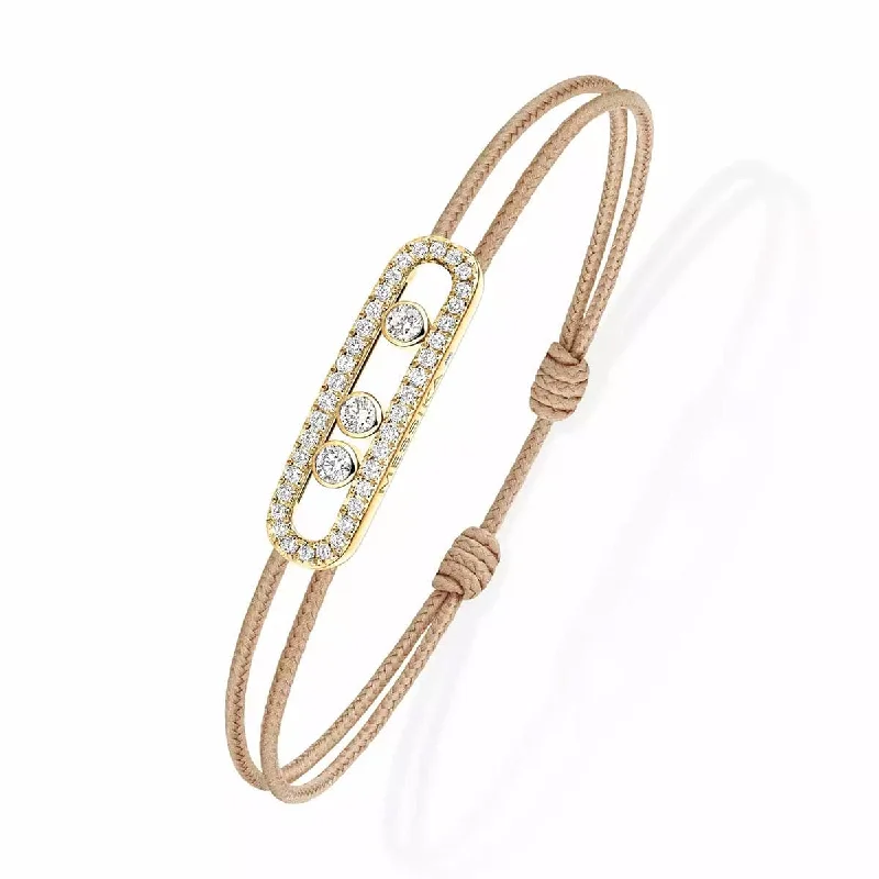 Ladies bracelets light luxury-18ct Yellow Gold Pave Diamond Set Messika Cares Beige Cord Bracelet