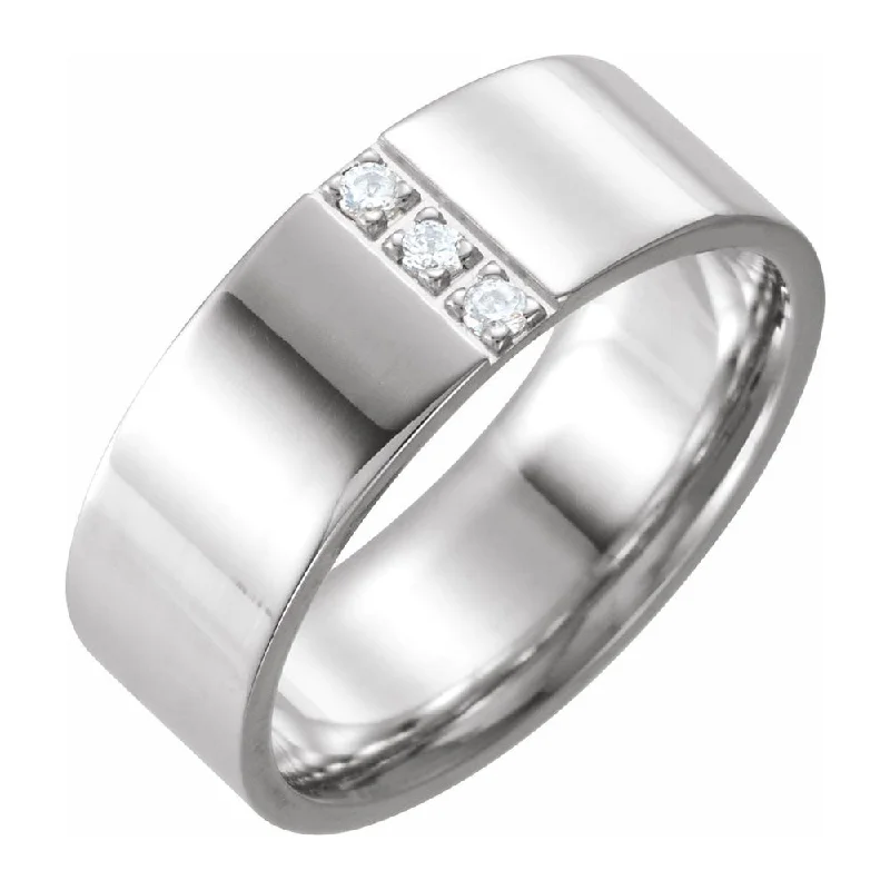 Ladies rings custom designs-8mm 14K White Gold 1/10 CTW Diamond Polished Comfort Fit Flat Band