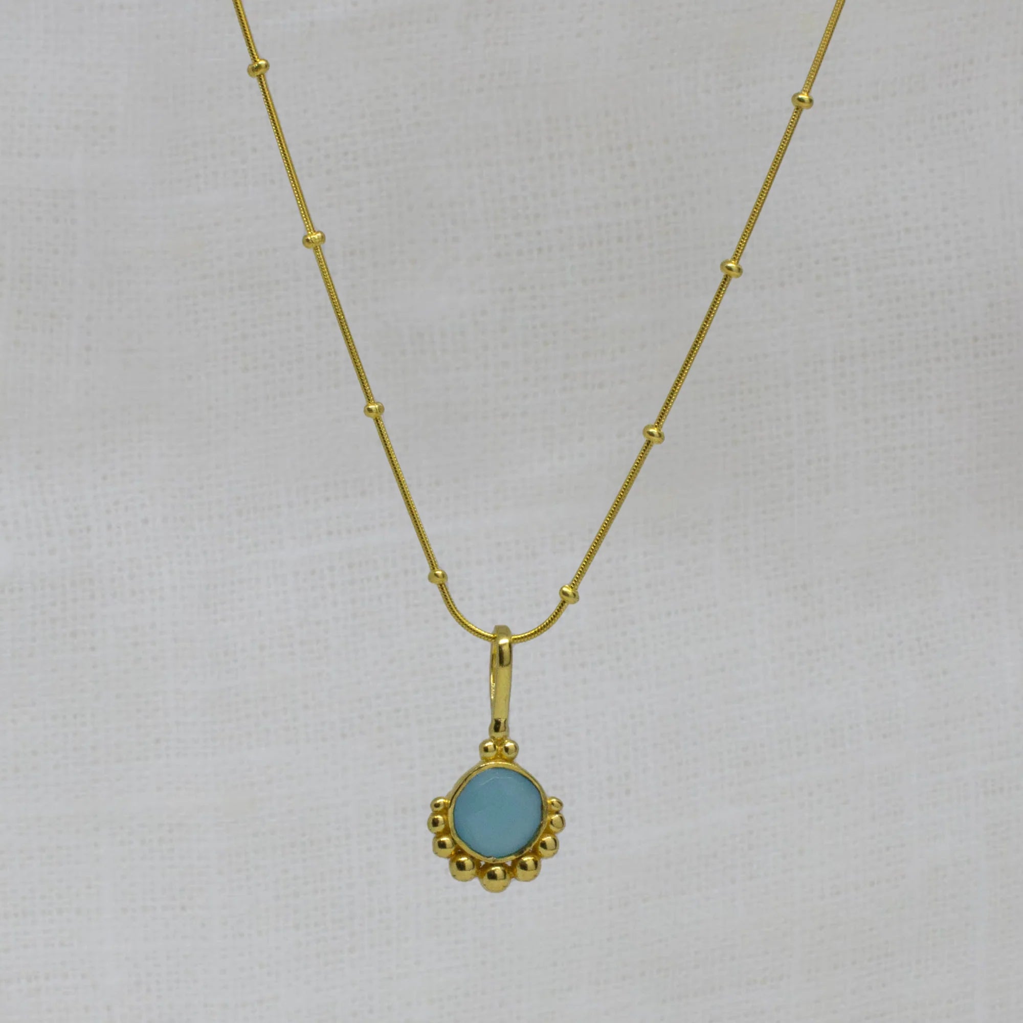 Ladies necklaces designer labels-18ct Gold Vermeil Dot Blue Chalcedony Pendant Necklace