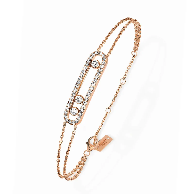 Ladies bracelets bridal essentials-18ct Pink Gold Move Classique Pave Three Diamond Set Bracelet