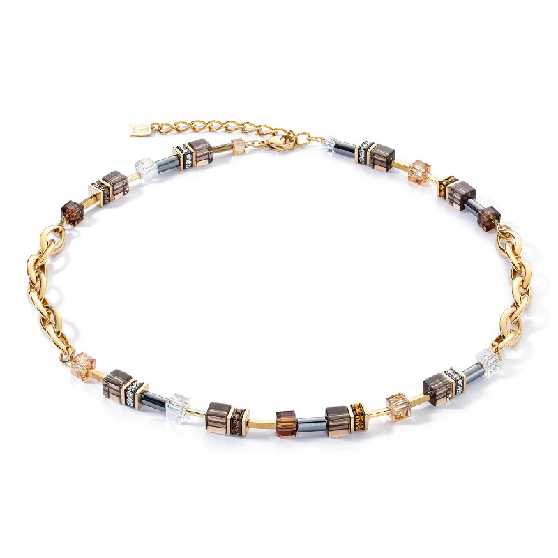 Ladies necklaces minimalist appeal-Coeur De Lion GeoCUBE® Chunky Chain Gold-Brown Necklace