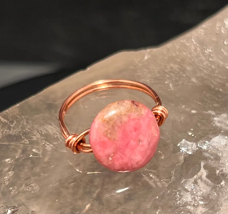 Ladies rings daily wear-Rhodonite Copper Bead Ring