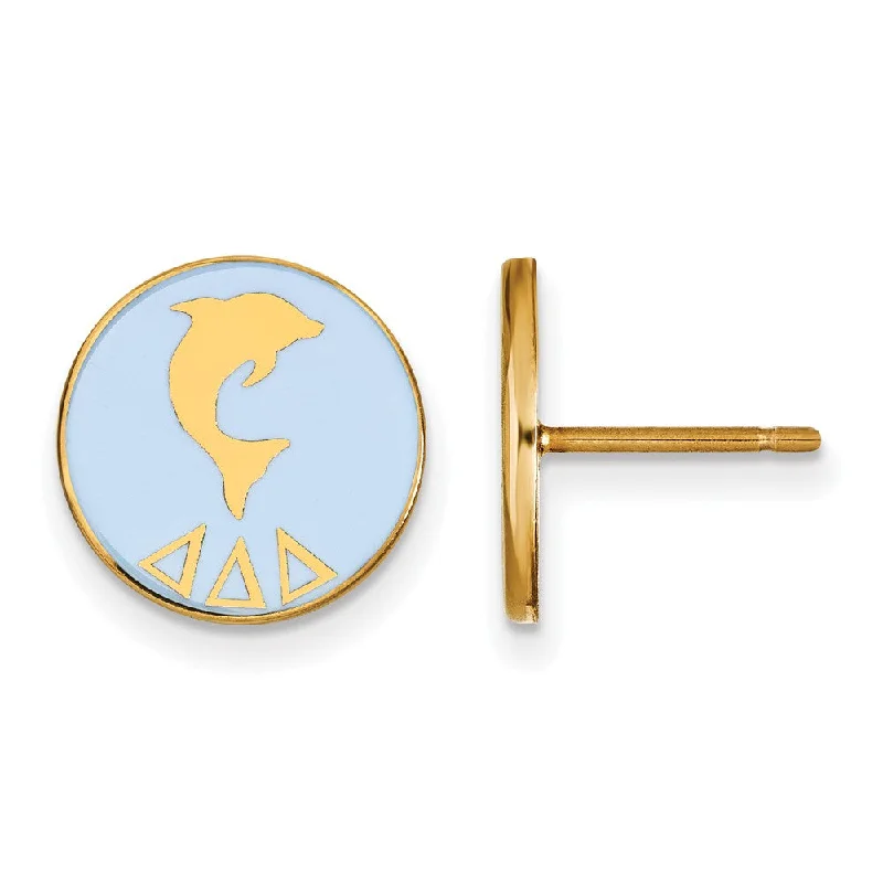 Ladies earrings buying tips-14K Plated Silver Delta Delta Delta Enamel Dolphin Post Earrings