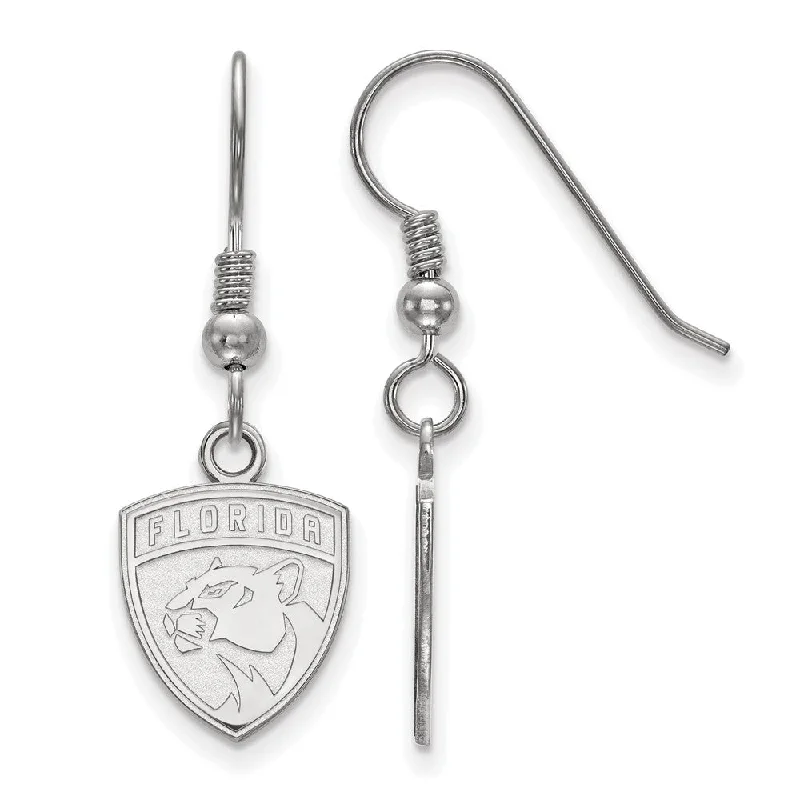 Ladies earrings sterling silver-Sterling Silver NHL Florida Panthers Small Dangle Earrings