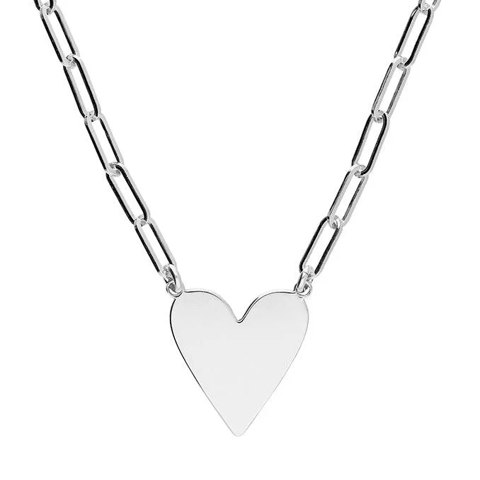 Ladies necklaces hypoallergenic-Silver Chain Link Heart Necklace