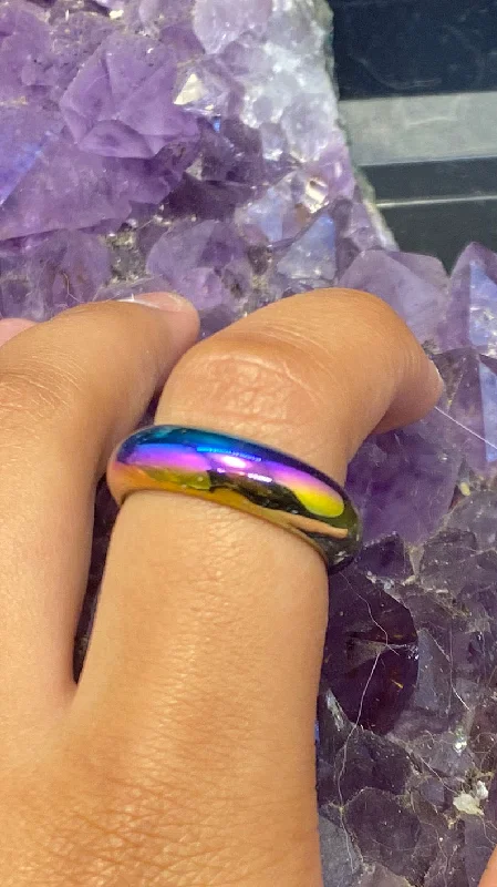 Ladies rings worldwide styles-Hematite Rainbow Dome Band Ring