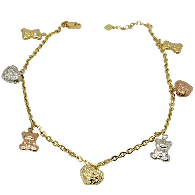 Ladies bracelets discount deals-Heart & Teddy Bear Ankle Bracelet (14K)