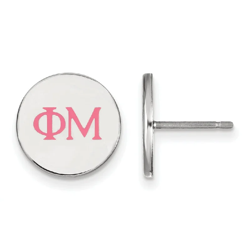 Ladies earrings memory keepsakes-Sterling Silver Phi Mu Enamel Greek Letters Post Earrings