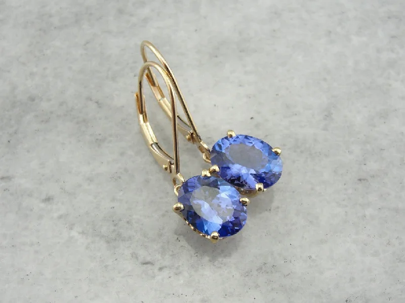 Ladies earrings star motifs-Blue Tanzanite Drop Earrings, Perfect Bridal Gift, Heirloom Quality Stones