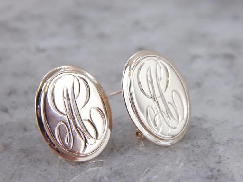 Ladies earrings trending designs-Handsome Monogramed Oval Earrings with Lovely Pattern