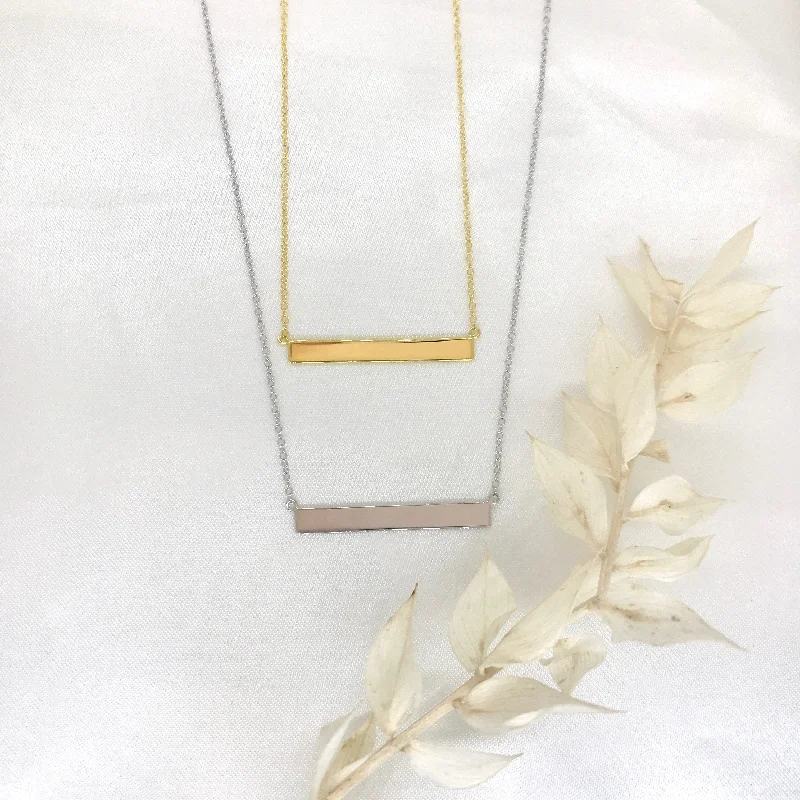 Ladies necklaces ethnic vibes-Engravable - 925/18k Vermeil Bar Necklace