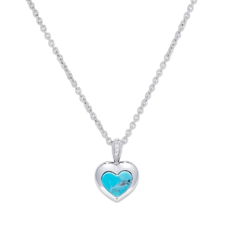 Ladies necklaces personalized-Unique & Co Silver Turquoise Heart Necklace