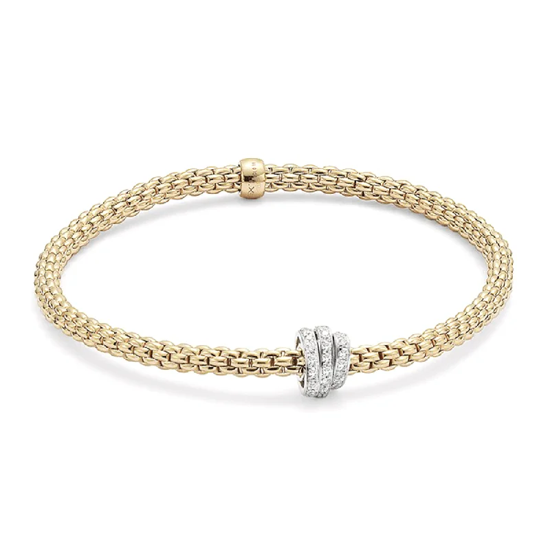 Ladies bracelets elegant looks-Flex'it Prima 18ct Yellow Gold Bracelet With Three Diamond Pave Set Rondels