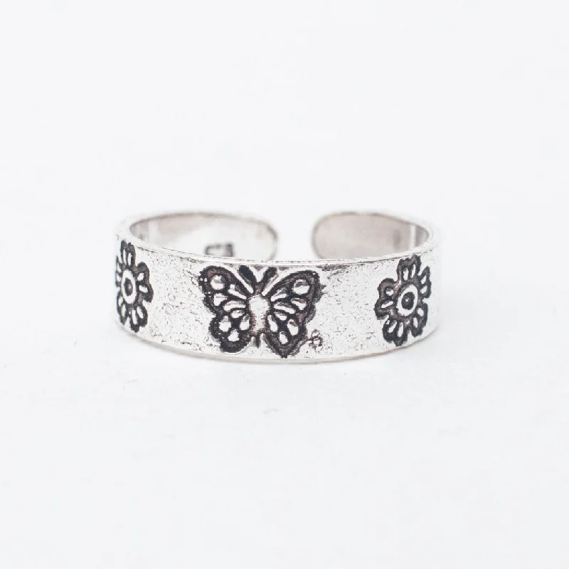 Ladies rings celebrity styles-Silver Butterfly Toe Ring