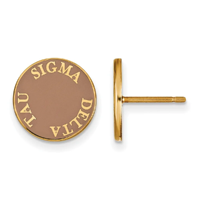 Ladies earrings engagement gifts-14K Plated Silver Sigma Delta Tau Enamel Disc Post Earrings