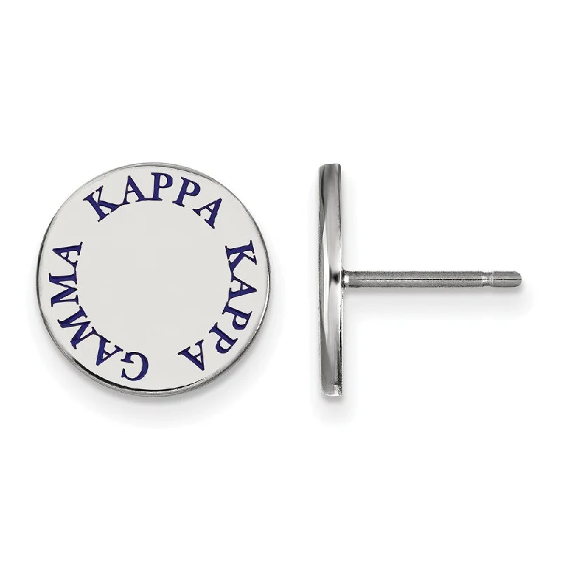 Ladies earrings anniversary specials-Sterling Silver Kappa Kappa Gamma Blue Enamel Post Earrings