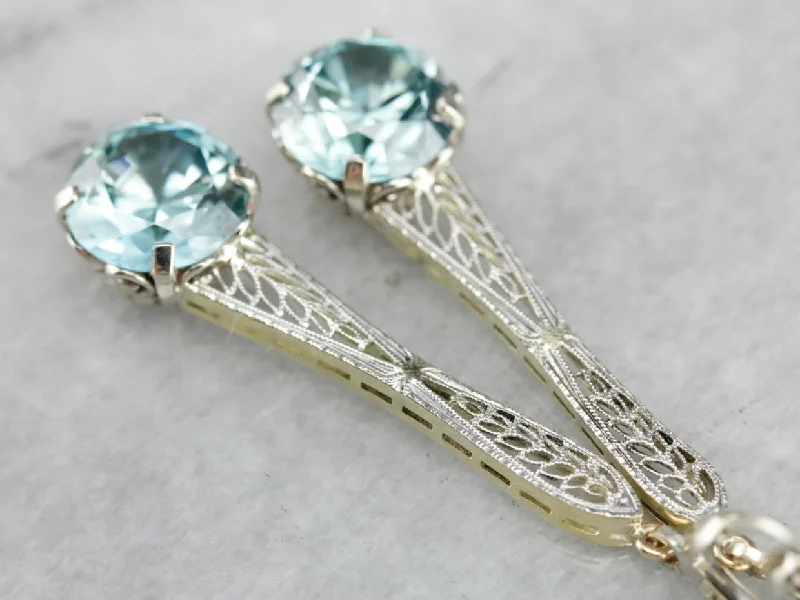 Ladies earrings timeless looks-Blue Zircon Filigree Drop Earrings