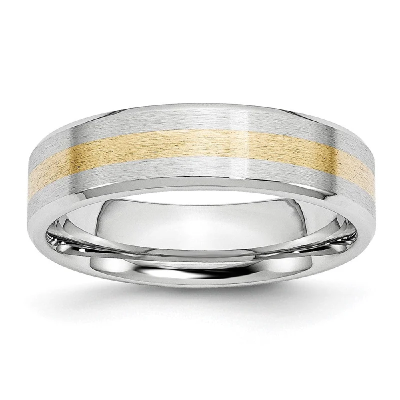 Ladies rings natural stones-6mm Cobalt & 14K Gold Inlay Satin Flat Beveled Edge Standard Fit Band