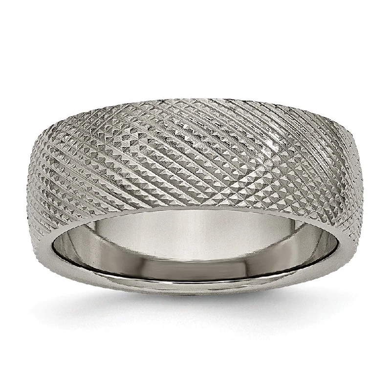 Ladies rings boho vibes-Titanium 8mm Crisscross Textured Standard Fit Band