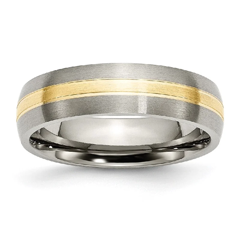 Ladies rings diamond accents-6mm Titanium & 14k Gold Inlay Grooved Domed Standard Fit Band