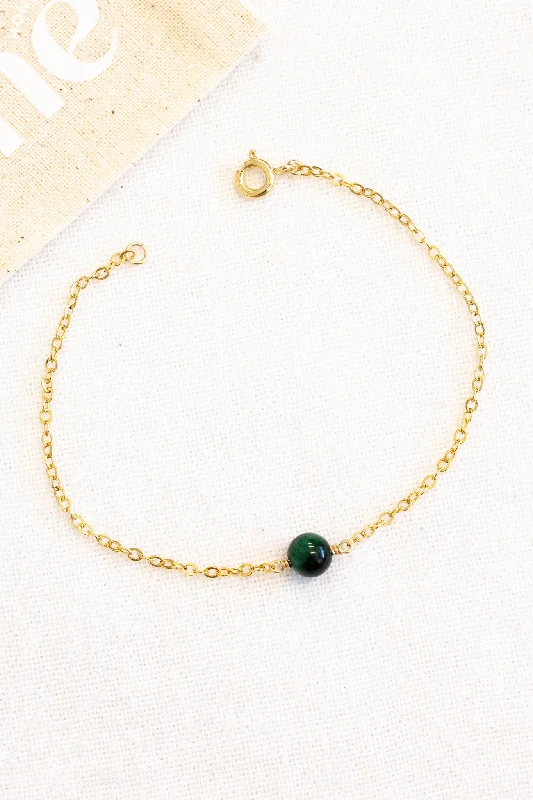 Ladies bracelets sister sets-Green Tiger's Eye Plain Bracelet