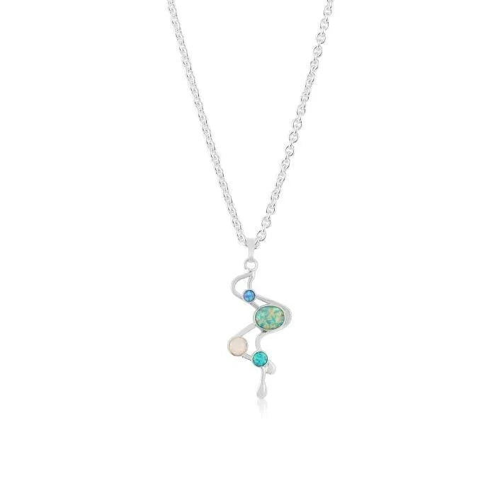 Ladies necklaces hypoallergenic-Lavan Sterling Silver Multi-Stone Opal Pendant Necklace