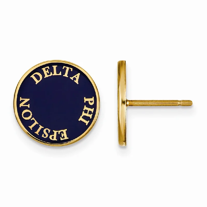 Ladies earrings timeless looks-14K Plated Silver Delta Phi Epsilon Enamel Disc Post Earrings