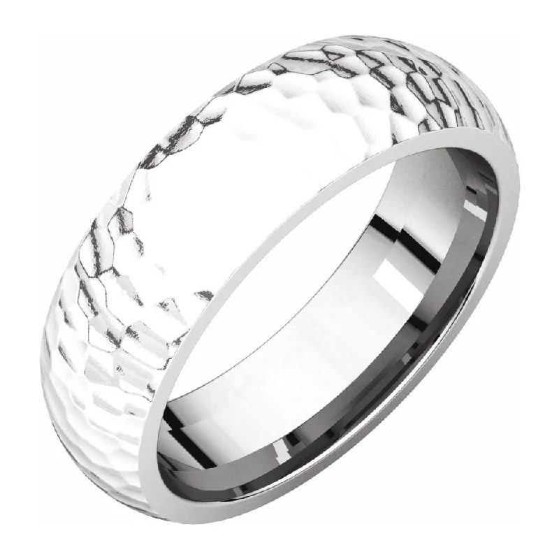 Ladies rings viral picks-6mm Platinum Hammered Half Round Comfort Fit Band