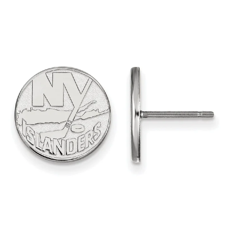 Ladies earrings limited releases-14k White Gold NHL New York Islanders Small Post Earrings