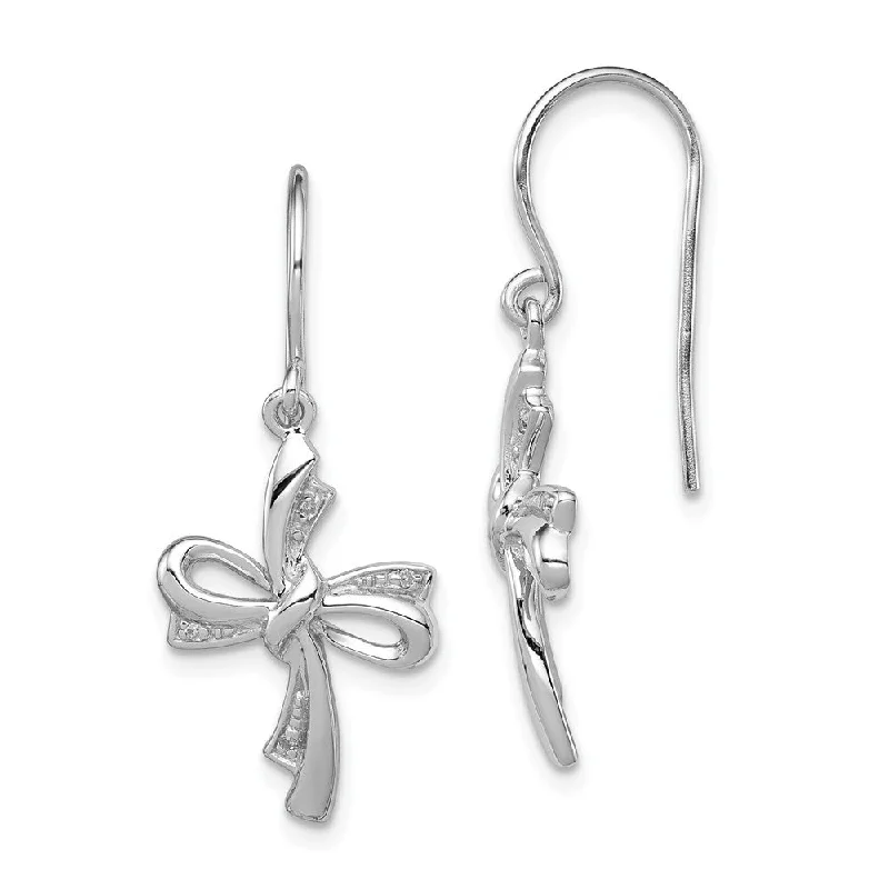 Ladies earrings store locations-Diamond Ribbon Cross Dangle Earrings in Sterling Silver