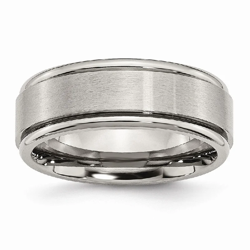 Ladies rings best brands-Titanium Ridged Edge 8mm Dual Finish Band