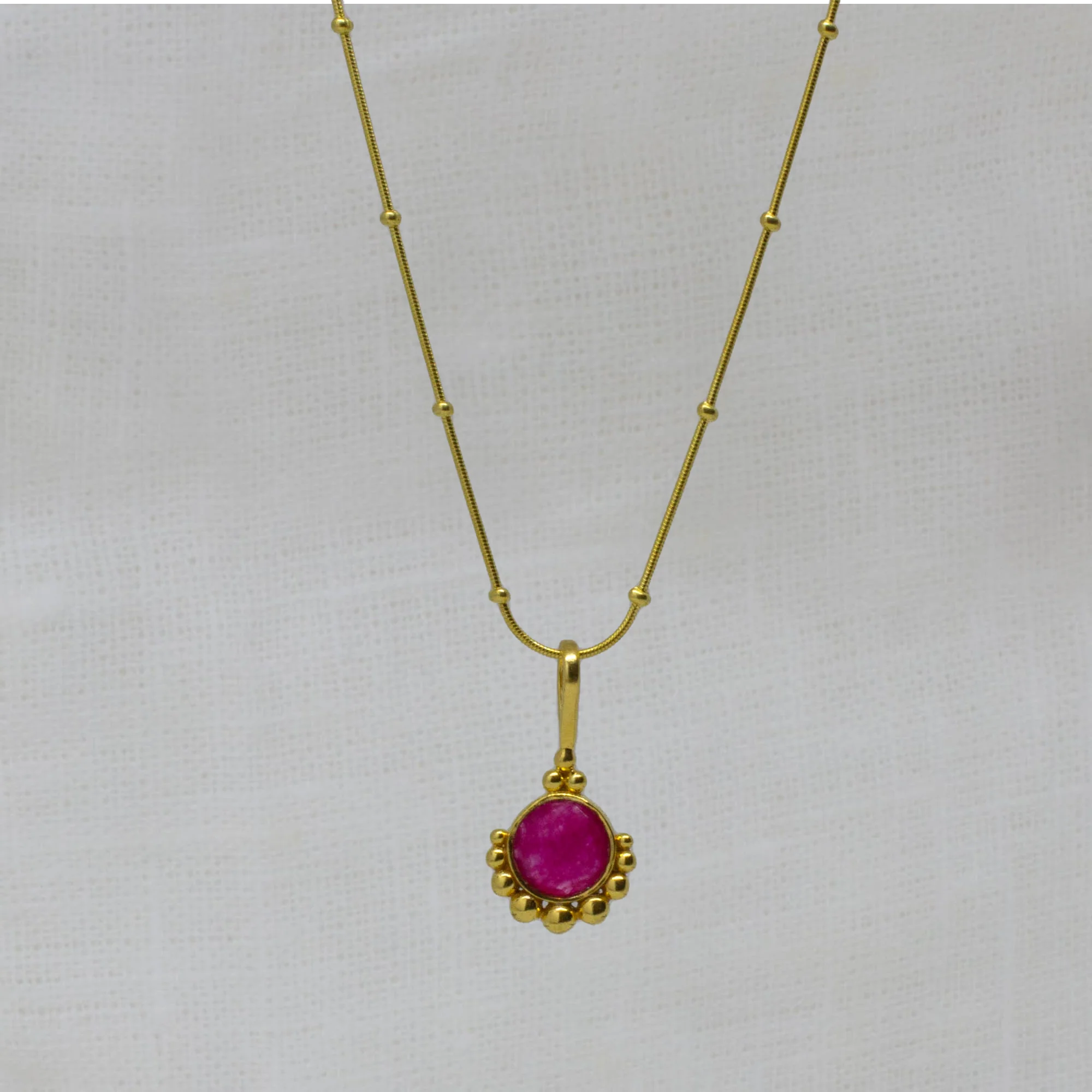 Ladies necklaces colorful gems-18ct Gold Vermeil Dot Pink Quartz Pendant Necklace