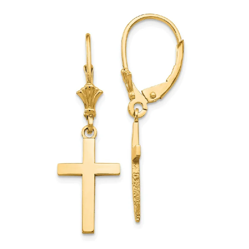 Ladies earrings European flair-Polished Hollow Cross Lever Back Earrings in 14k Yellow Gold