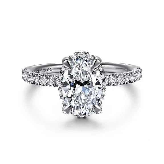 Ladies wedding rings store locations-Suede - 14K White Gold Oval Hidden Halo Diamond Engagement Ring (Setting Only)